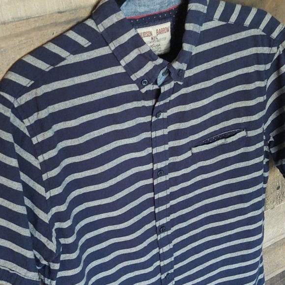 Hudson and Barrow Striped Short sleeve Button down shirt sz Lg men's - Picture 3 of 6